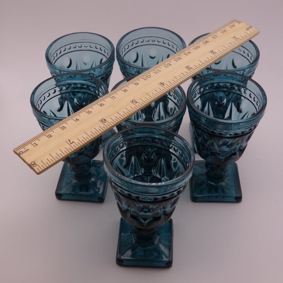 Set of Seven(7) Blue Glasses with Square Base - Picture 3 of 13